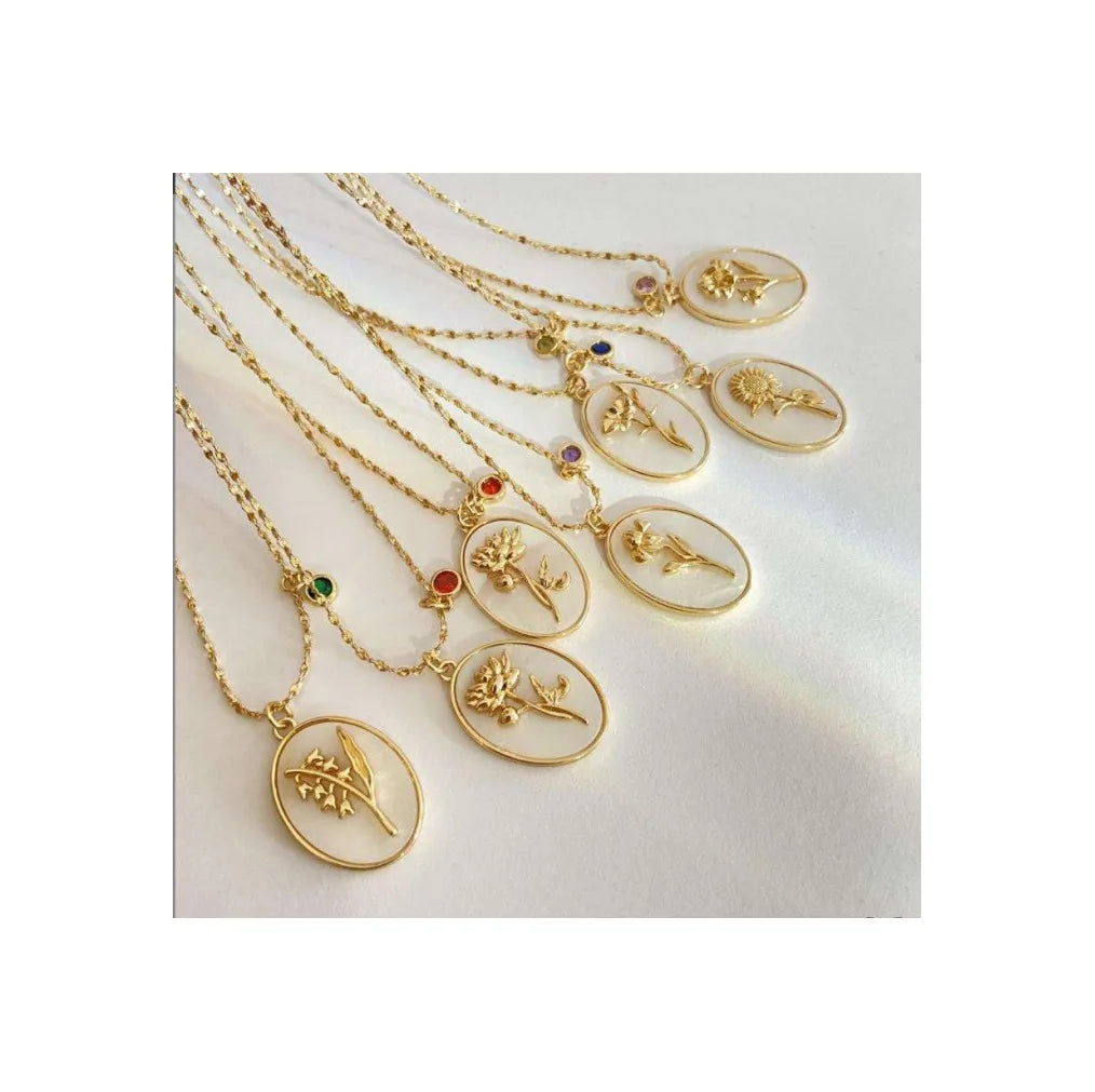 Tarnish-Free 18k Gold 316L Stainless Steel Colorful Zircon Birthstone 12-Month Titanium Steel Flower Pendant Trendy Chains 1