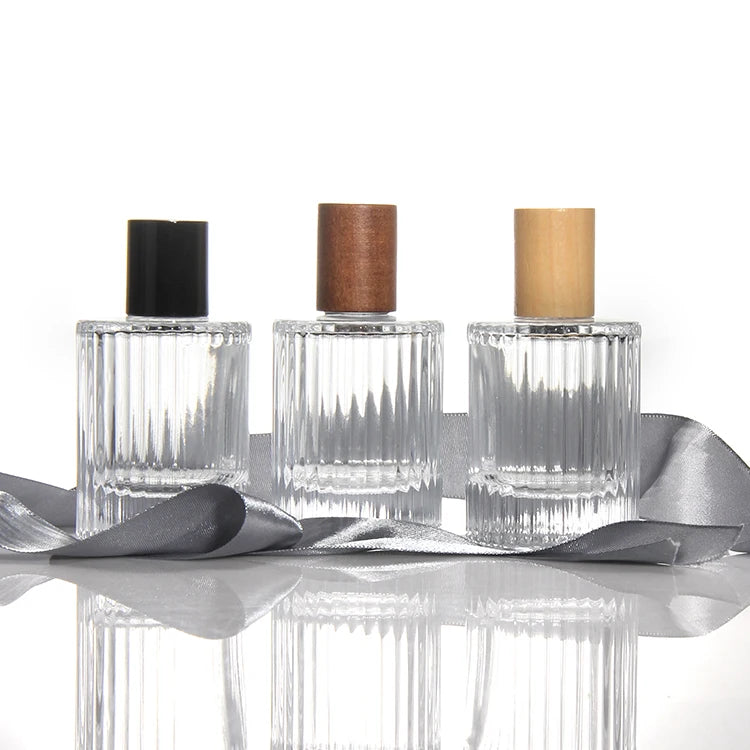 Luxury Glass Perfume Bottles Striped Perfume Bottle 30ml 50ml Empty Glass Perfume Bottles Women Round Transparent Cosmetic Glass