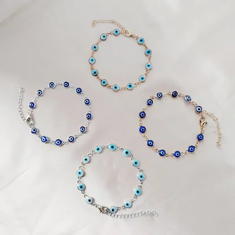 Wholesale 14K Gold Plated Turkish Blue Eye Charm Bracelet Jewelry Blue Enamel Evil Eyes Bracelet for Women