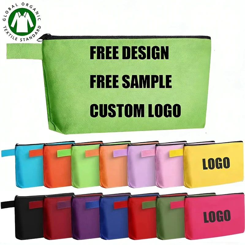 Custom Logo Cotton Canvas Makeup Bags Cosmetic Organizer Plain Storage Pouch Multi-Purpose Travel Toiletry Bags with Zipper