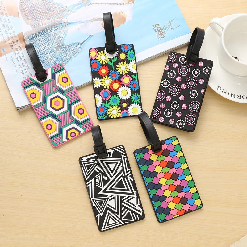K1435 Geometric Luggage Tags Suitcase Addres Holder Baggage Bag Tag Silicone Pvc Soft Label Travel ID Luggage Tag
