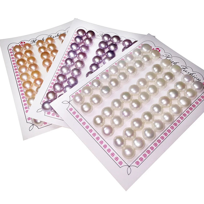 Natural White Pink Purple Button Freshwater Pearl Half Drilled Hole Loose Round Pearls Button Shape Freshwater for Jewelry