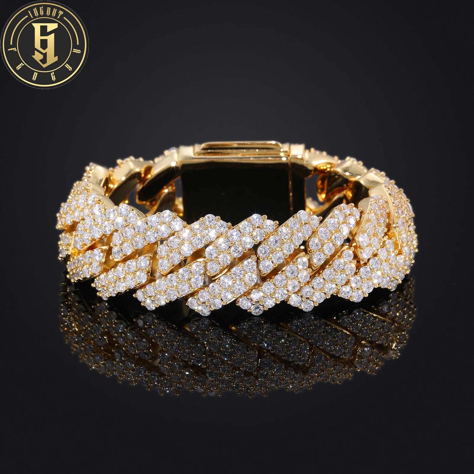Fashion 20mm Iced Out Cuban Link Bracelet 18K Gold Plated Brass Prong Setting 2 Rows AAAAA CZ Diamond Hip Hop Jewelry for Men