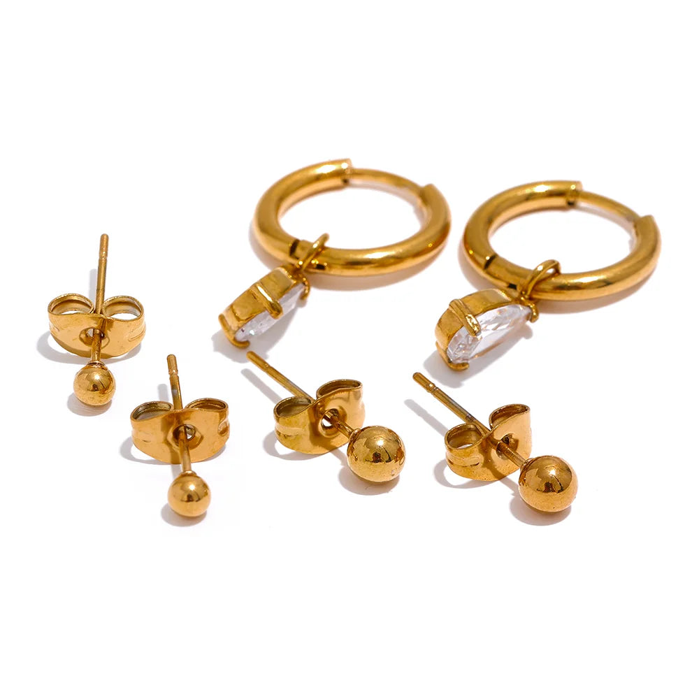 JINYOU 1737 Stainless Steel 1Set 2025 Zircon Water Drop Dangle Stud Earrings Women Waterproof Gold Personalized Chic Jewelry