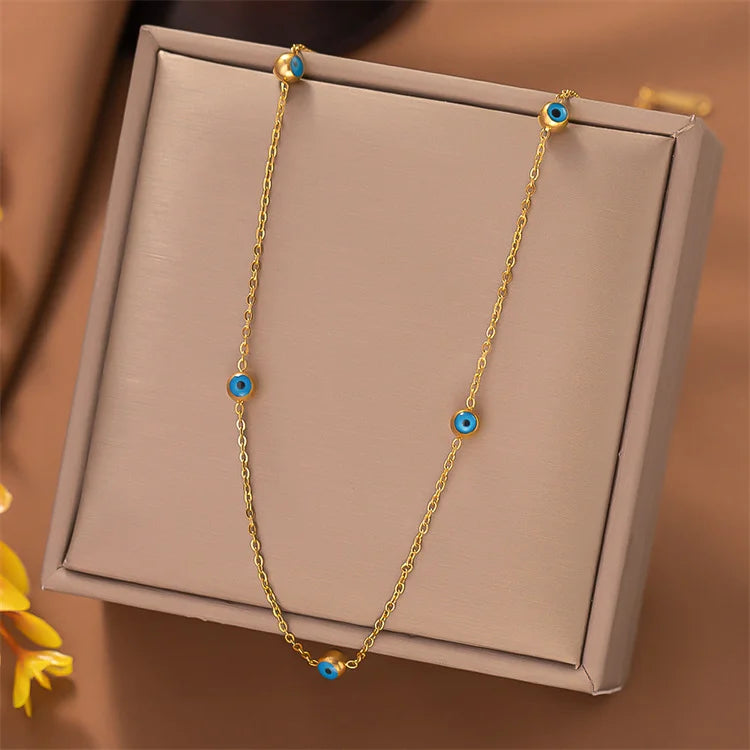 Wholesale New Stainless Steel 18k Gold Korean Fashion Jewelry Drip Blue Oil Eye Necklace for Women