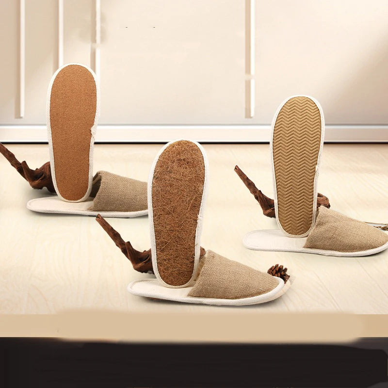 Eco-friendly Biodegradable Disposable Lightweight Hotel Spa Travel Jute Cotton Straw Cork Sole Indoor Slipper All Seasons
