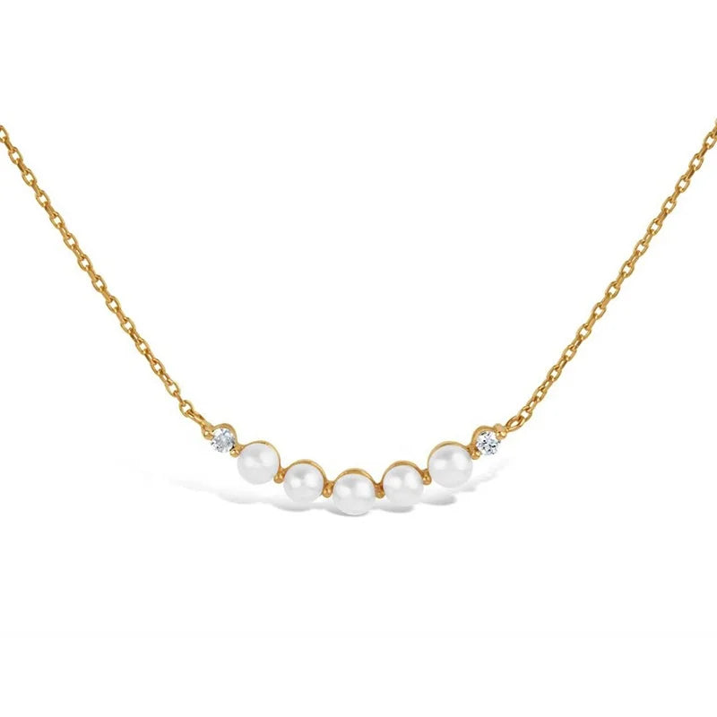 Milskye 18k Gold Plated Elegant Jewelry 925 Silver Diamond Freshwater Pearl bar Necklace
