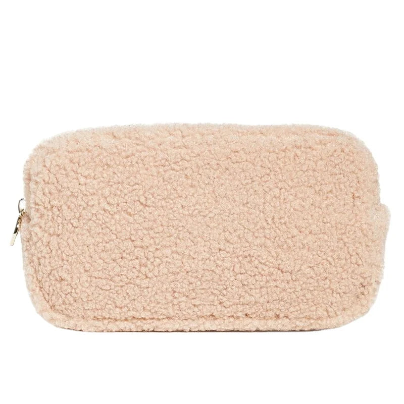 SHERPA Cosmetic Bag Comfortable Fur Pouch with Zipper Closure Fashion Style Cotton Lining for Women and Girls