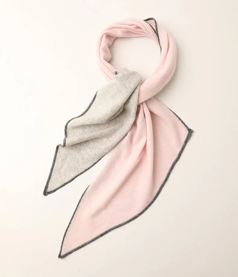 New Style Autumn Winter Lightweight Knitted 4-Color Blocking Custom Design Triangle Cashmere Scarf & Shawl for Women 30x136cm