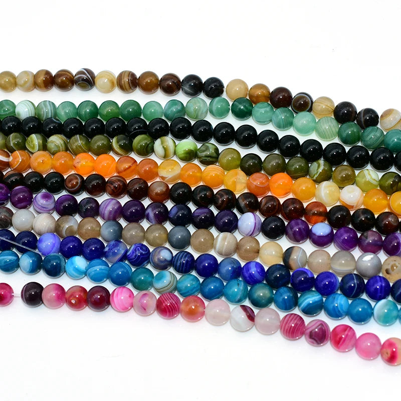 Factory Wholesale 11 Colors Natural Stone Beads 4/6/8/10/12mm Striped Agate Gems Loose Gemstone Beads