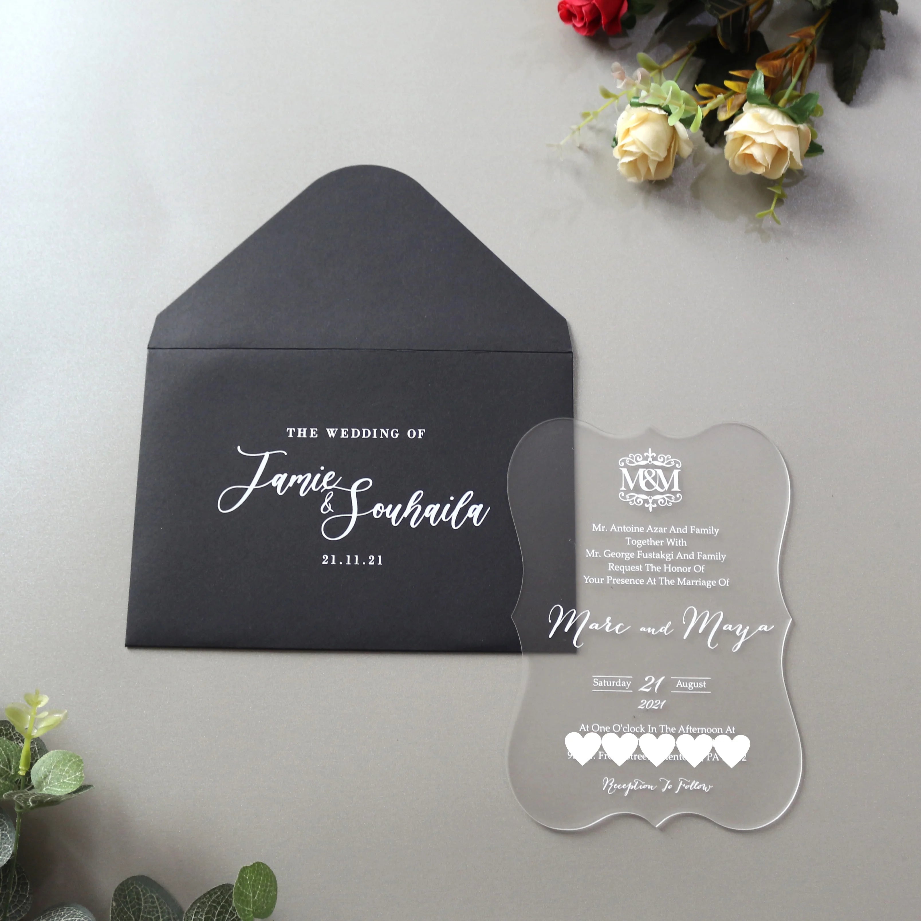 Unique Transparent Acrylic Wedding Invitation Card Thank You Cards Menu Cards With Custom Logo on Envelope