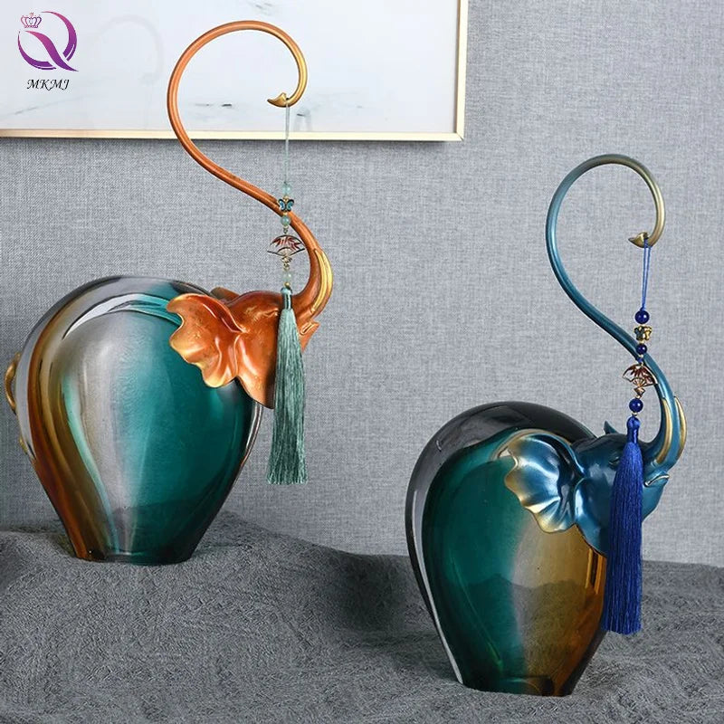 Creative Elephant Decorative Vase High-end Office Ornament Light Luxury Colorful Glass Crystal Flower Vase for Home Decoration