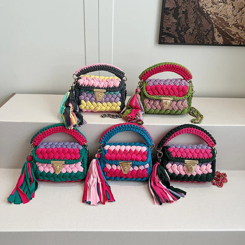 Handwoven Tote Bags Chunky Yarn Kit Braided Shoulder Satchel Purses Crochet Bags Handmade Handbag Women
