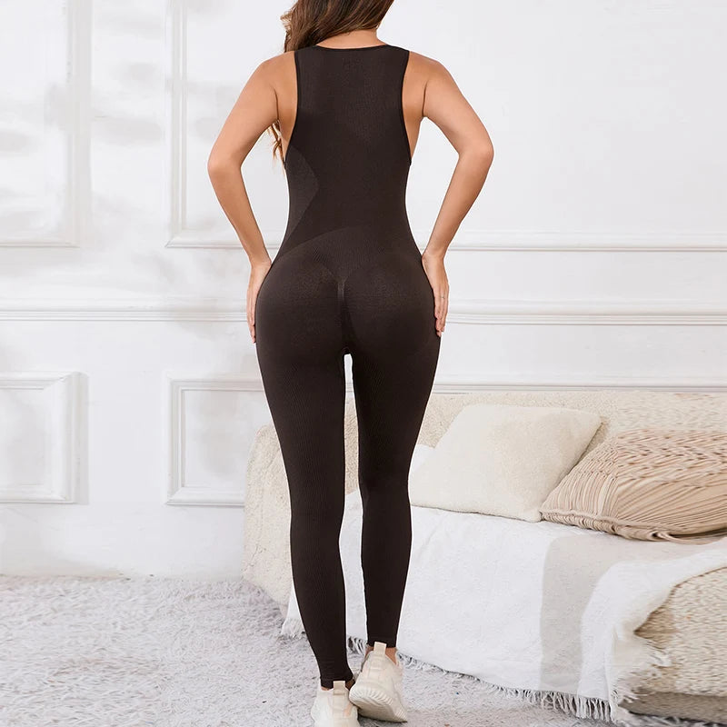 FLW Women's Sports Sleeveless Jumpsuit Scrunch Yoga Zipper One Piece for Fitness Bodysuits & Jumpsuits