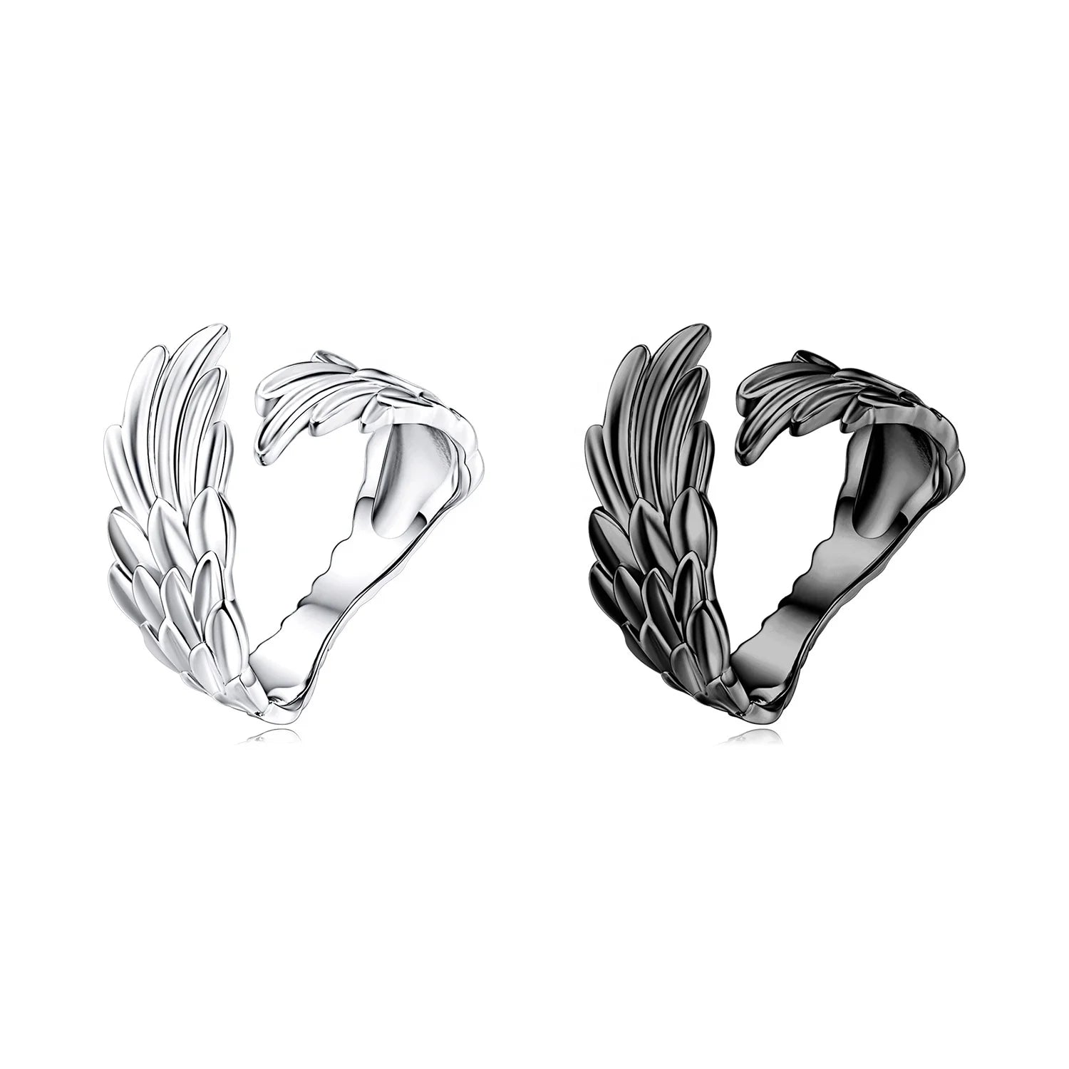 Angel Wing Ring 925 Sterling Silver Adjustable Open Cocktail Ring Gothic Punk Jewelry Black Gold Finish Gift for Women SCR512
