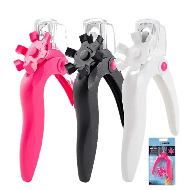 Professional Stainless Steel Nail Tool Adjustable Measure Acrylic Nail Pink Tip Length Trimmers U-Shaped Nail Clippers