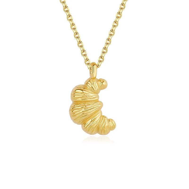 Cute Jewelry Gold Plated Bread Shape 925 Sterling Silver Croissant Pendant Necklace for Women