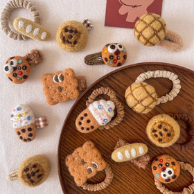 MIO Wool Felt Hair Clip Elastic Hair Ties Cookies Duckbill Clips Cute Wool Felt Hair Band Dessert Series Bb Hairpin Elastic Band