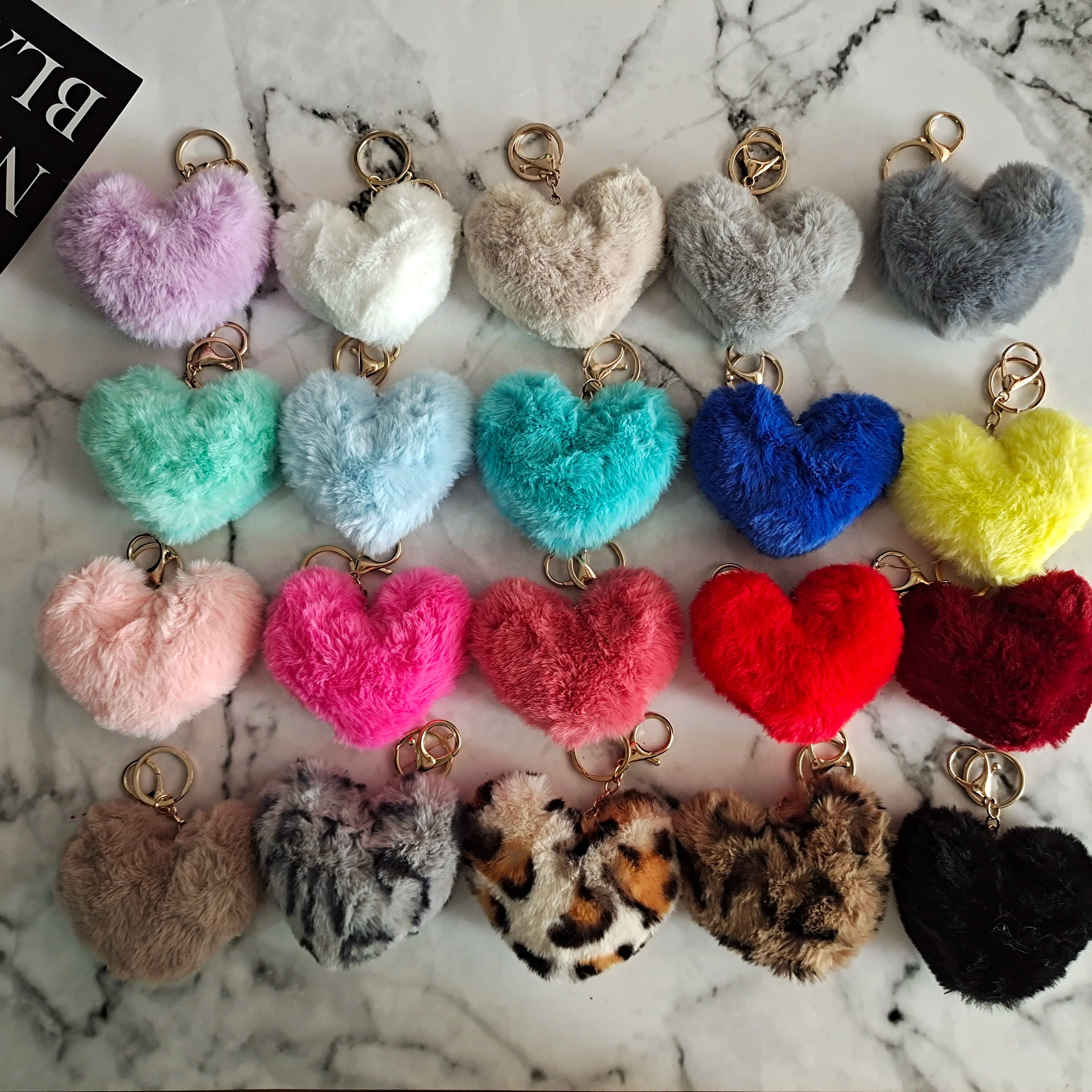 Hot 9cm Love  Accessories Heart Shape Fur Ball Keychains Pompom for Bags