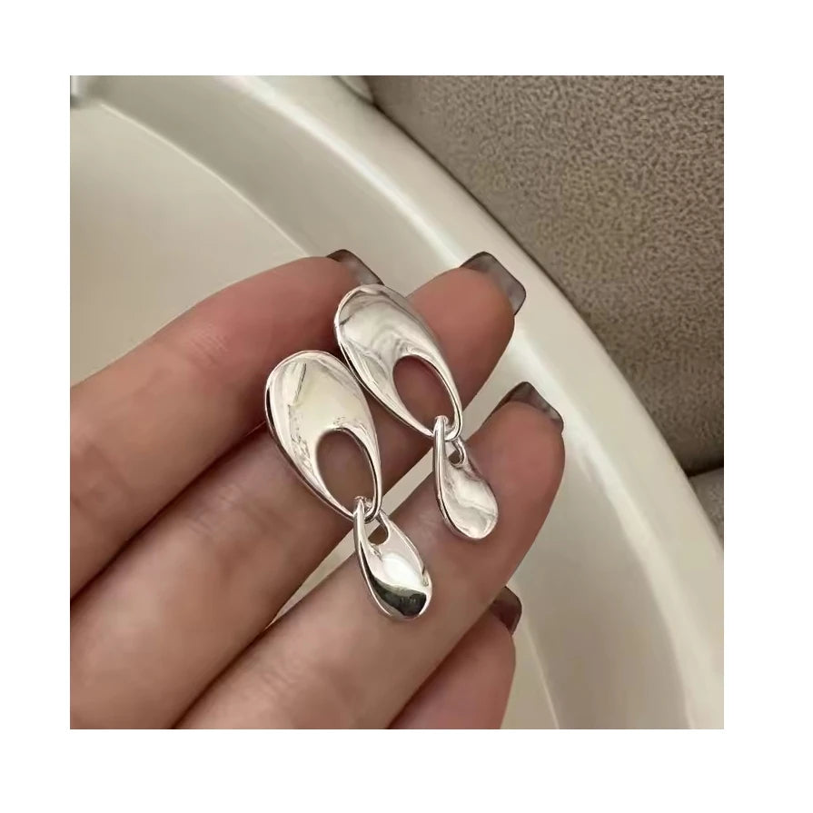 Vintage 925 Sterling Silver Glossy Tear-Drop Shape Stud Earrings for Women Gifts Jewelry
