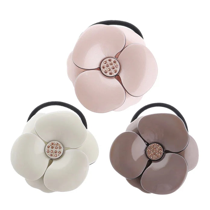 MiDairy Candy Color Camellia Flower Elastic Hair Ties Rope Bands Accessories Hair Jewelry for Long Thick Hair for Women Girls
