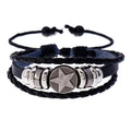 Handmade Retro Vintage Alloy Star Accessories Braided Beaded Leather Bracelet Size Adjustable for Boys and Girls