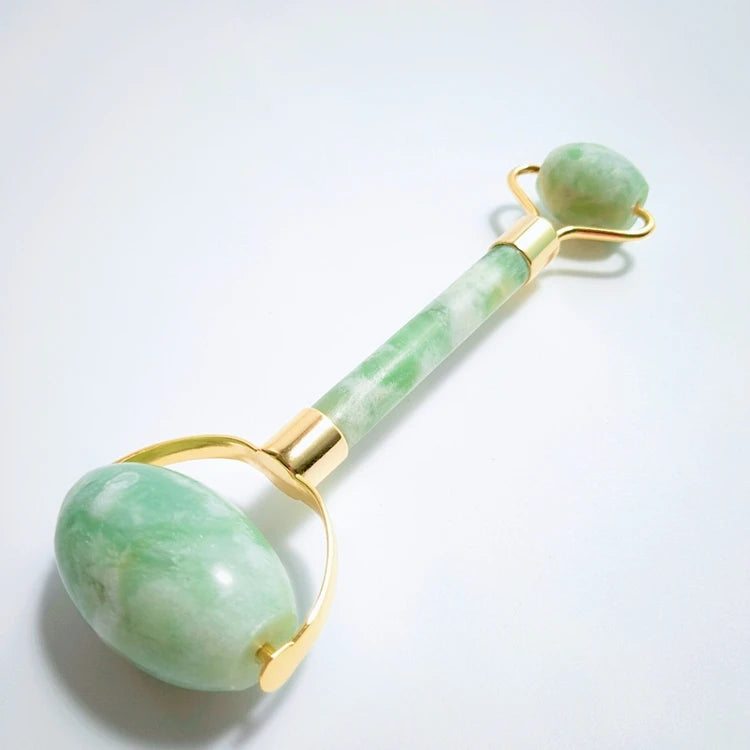 2026 Quick to Ship Double Head Xiuyan Jade Green and Green Roller and Gua Sha Custom logo