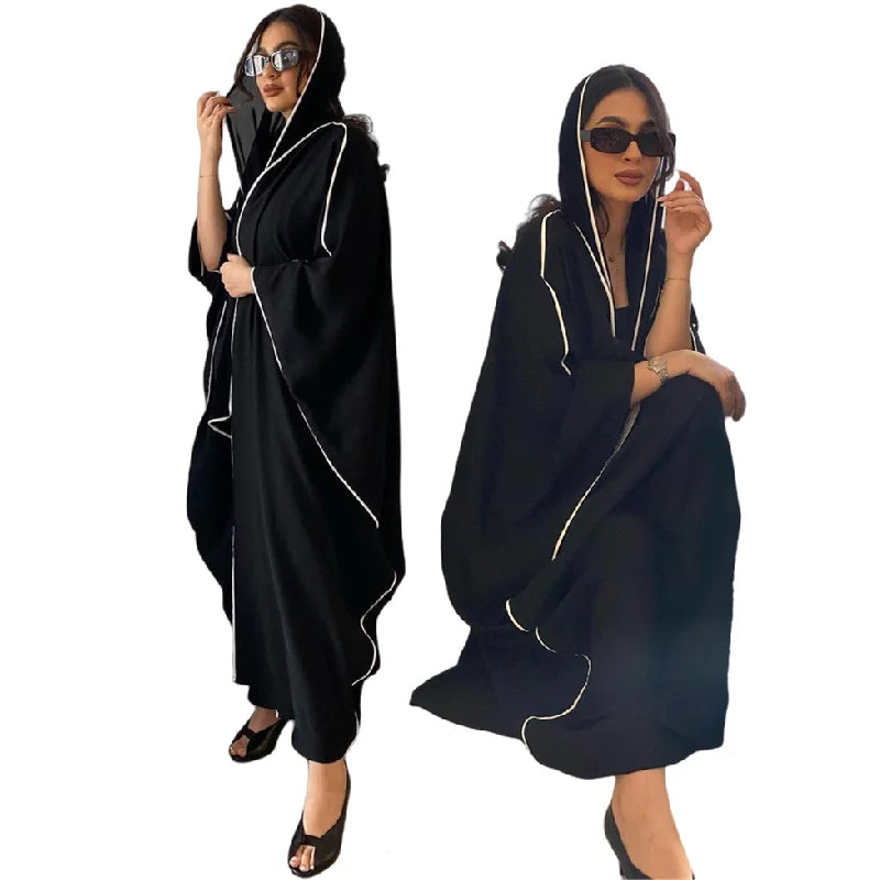 MQ146 Islamic Clothing Abaya Women Muslim Dress Striped Splicing Cardigan Women Middle East Dubai Robe Arabic Modest Dress