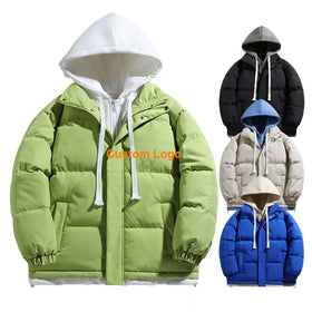 Men's Hooded Winter Jacket Autumn Warm Cold Outerwear Thicken Padded Jacket Puffer Water-Resistant Mock 2-Pieces Jacket Coats