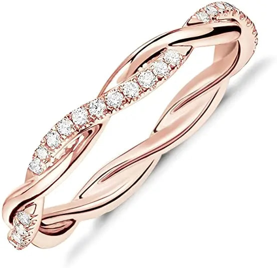 Yulaili Dubai Gold Jewelry Wedding Engagement 14K Gold Plated Cubic Zirconia Twisted Rope Eternity Band Anillo Rings for Women