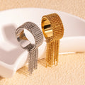 New Trendy Jewelry 18K Gold PVD Plated Stainless Steel Small Round Bead Tassel Open Ring for Women