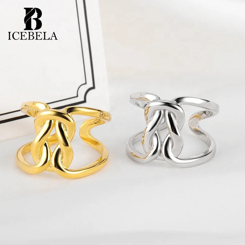 ICEBELA Jewelry 18k Gold Plated Women Chunky Irregular Trendy Rings 925 Sterling Silver Adjustable Rings for Girls