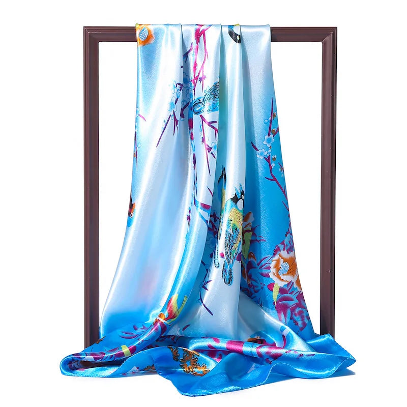 2026 Summer Collection Wholesale 90x90 Silk Feel Satin Scarf Customized Bandana Head Wrap and Hijab Square Satin Print