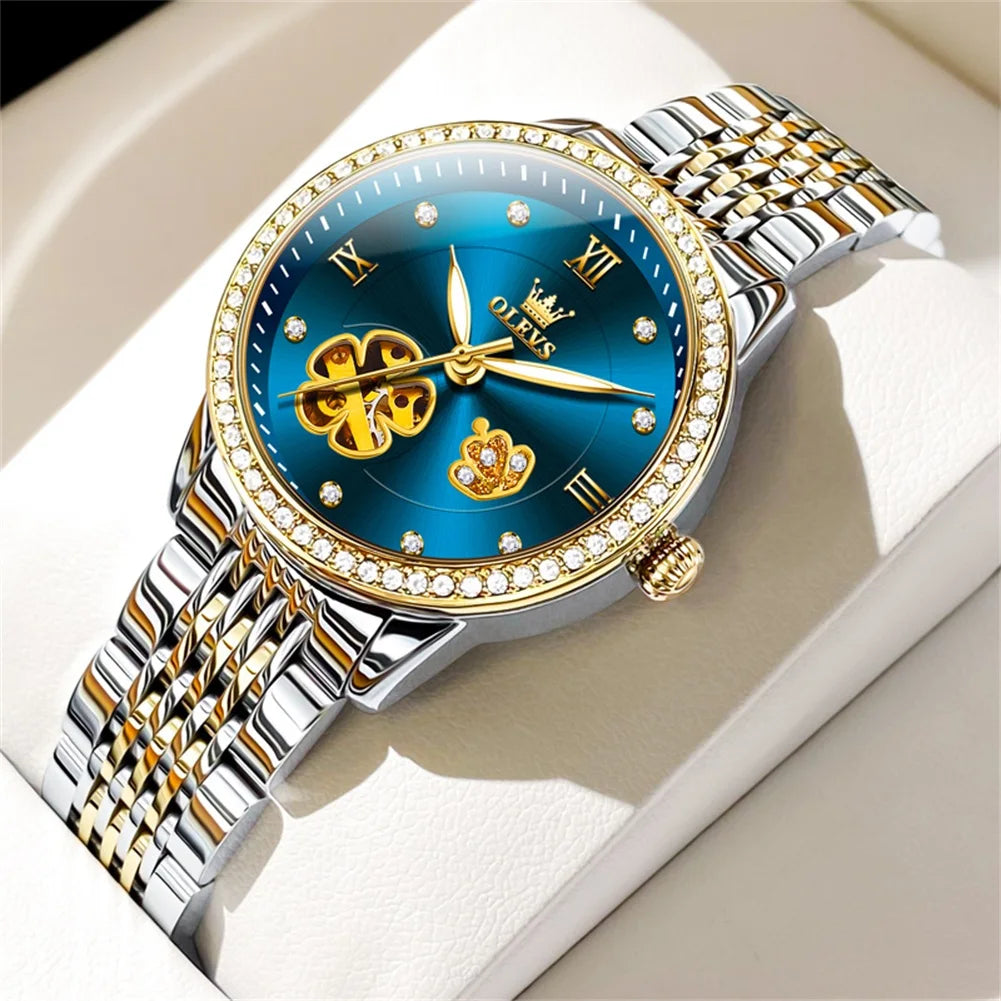 OLEVS 6706 Oem Custom Watch logo Luminous Customizable Odm Waterproof Stainless Steel Skeleton Lady Gift Classic Woman Watch