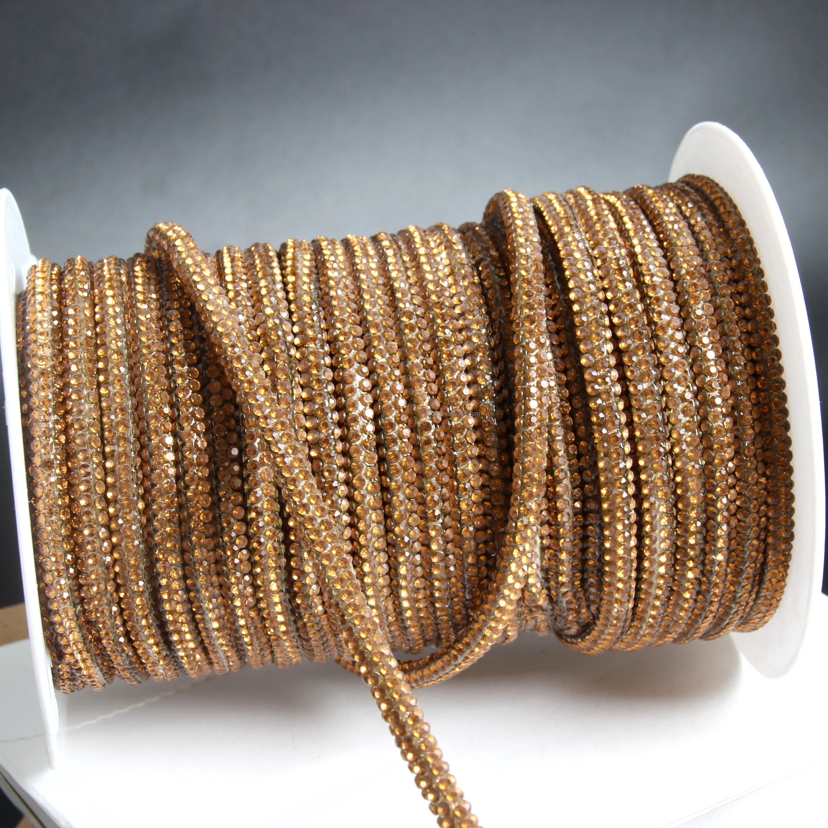 SINRONG 6mm Full Diamond Drawstring Crystal Decorative Shoelaces AB Tube DIY Colorful Glass Rope Crystal Yellow with Rhinestones