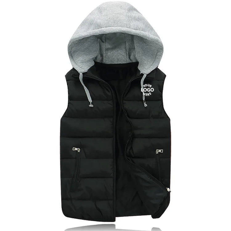 Custom Logo Cheap Winter Hooded Sleeveless Bubble Gilet Jacket Clothes Custom Puffer Vest for Men