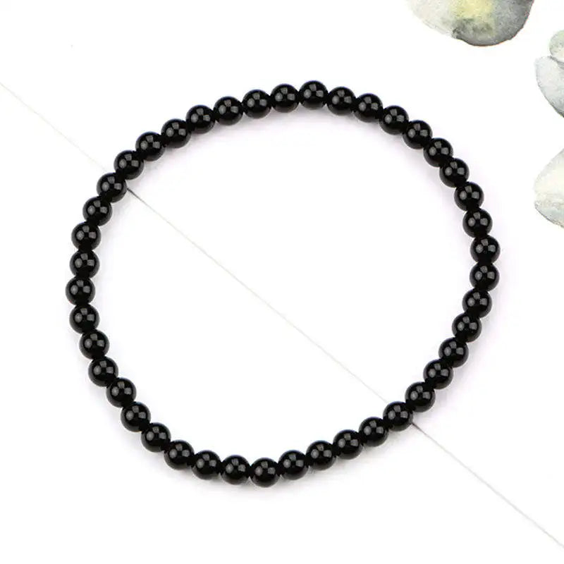 Gemstone Bead Stretch Bracelet Black Obsidian 4mm Round Bead Bracelet Wholesaler