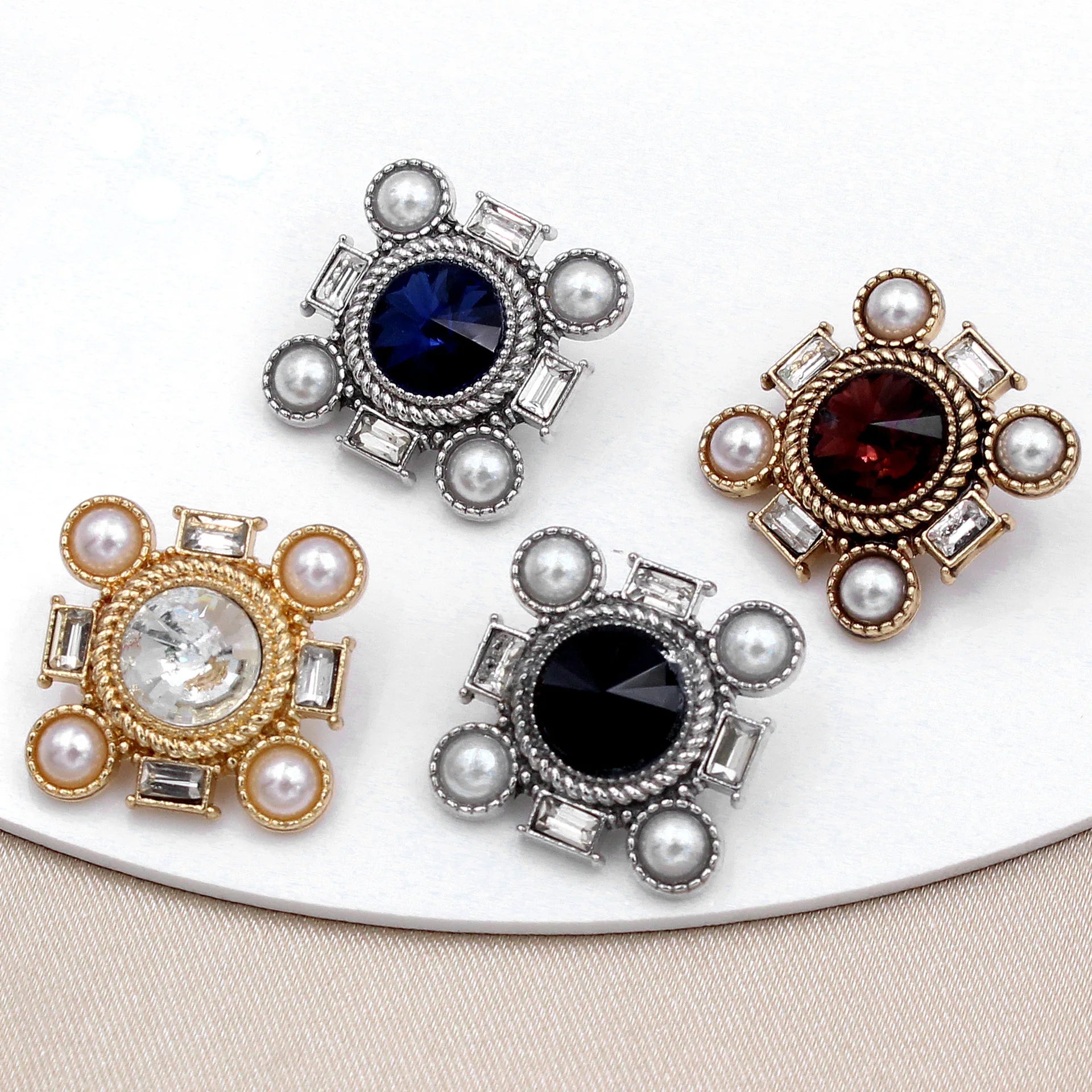 RB033 Assorted Color Fancy Crystal Flower  High-end Fancy Square  Rhinestones Shank Button Metal for Garment