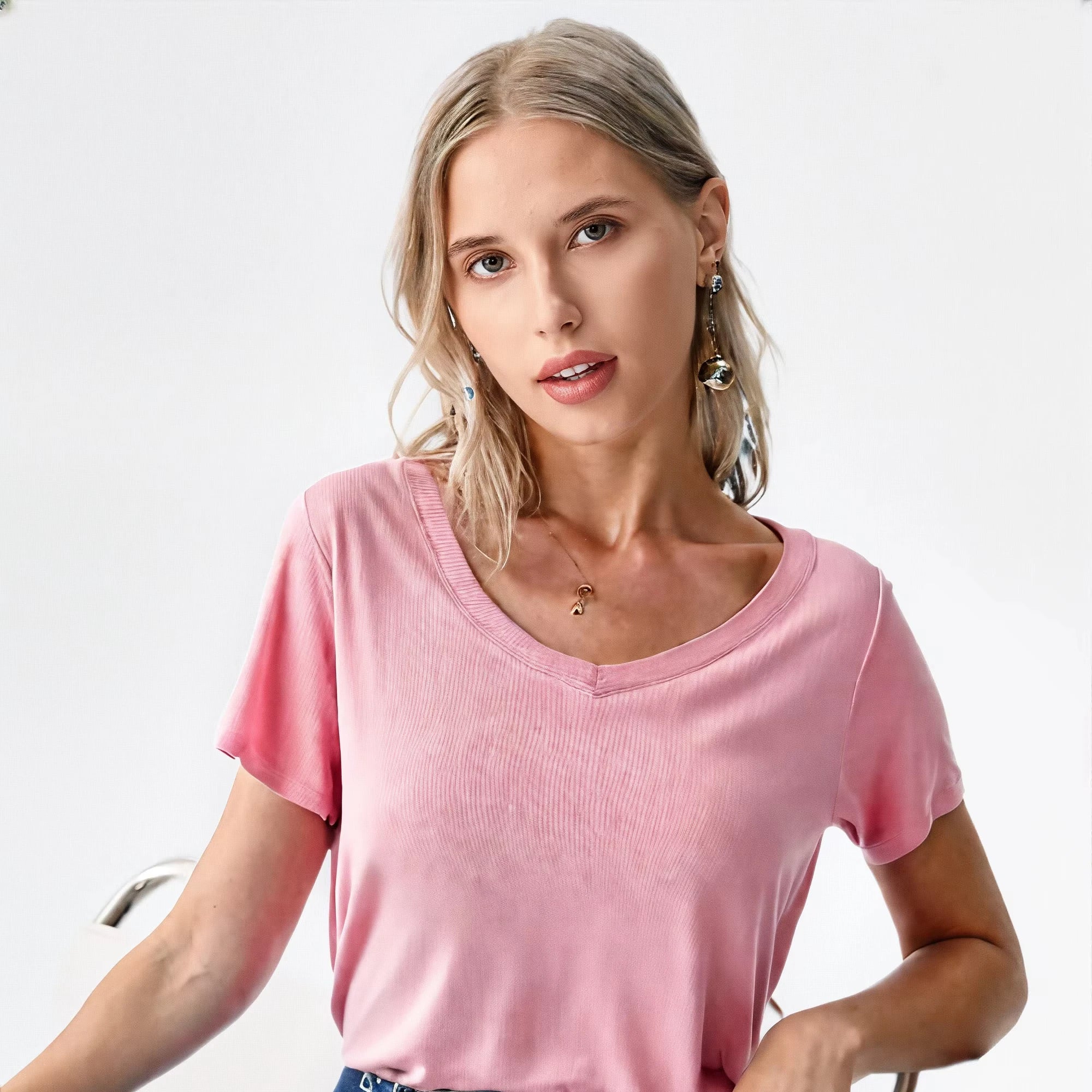Factory Price Modal Fabric Short Sleeve T-Shirt Quickly Dry Soft Breathable V-Neck Collar Summer Pajamas