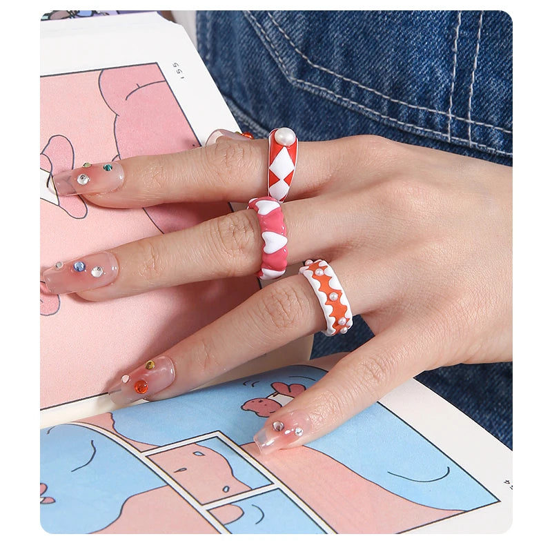 New Arrival Fashion Colorful Drop Oil Open Finger Rings Sweet Trendy Custom Heart Enamel Ring for Women Girls Y2K Jewelry