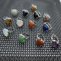 Natural Healing Stones Crystal Amethyst Rose Quartz Pink Heart Engagement Rings Trendy Silver Plated Unisex Jewelry