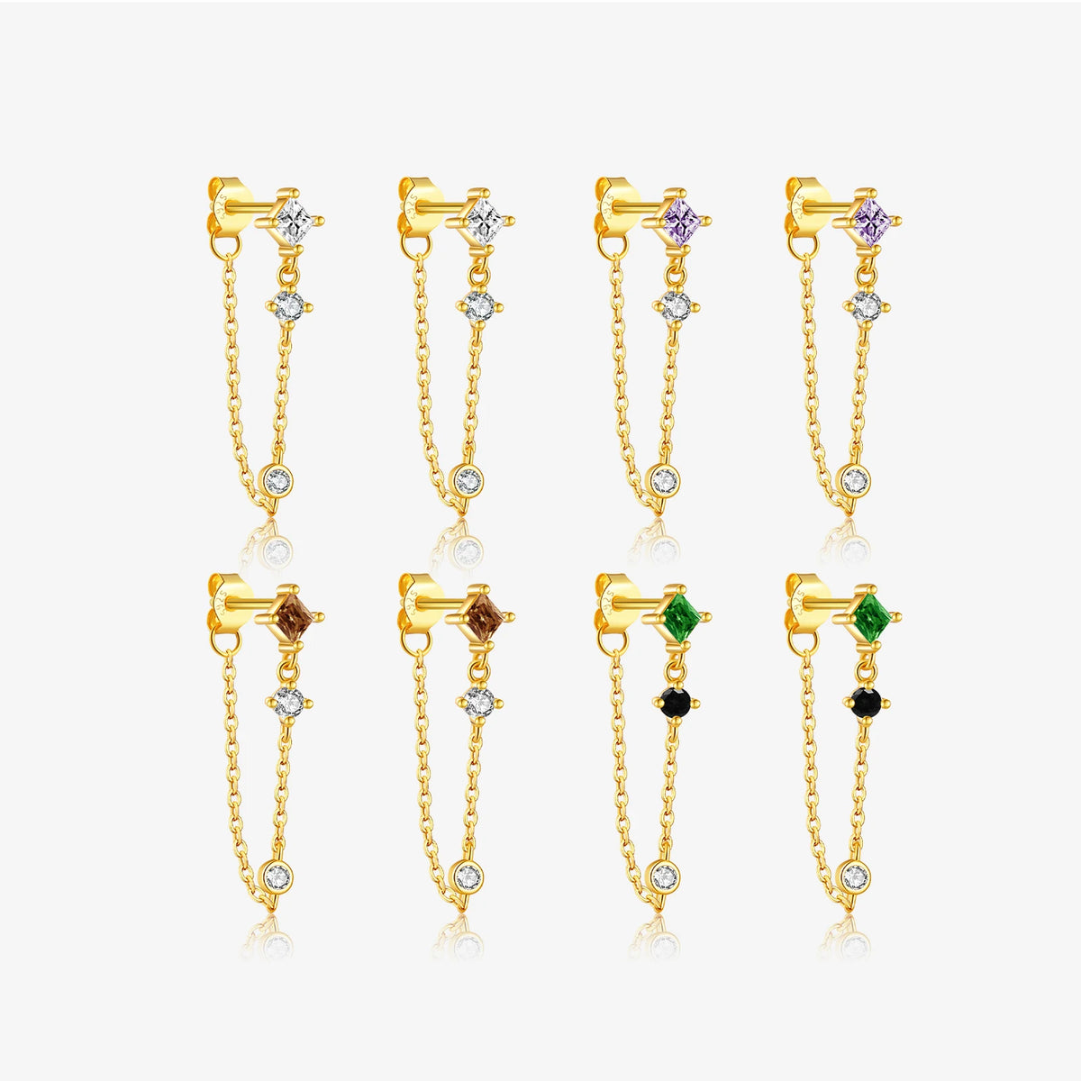 FUAMAY 925 Silver Rainbow Mix Stone 25MM Chain Pendant Set 925 and Earring Emerald Green Brown Diamond Square Studs Earrings