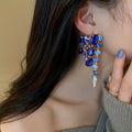 Luxury Silver Needle Dangling Earrings Wedding Bling Earrings Green Blue Large Rhinestone Earrings Women
