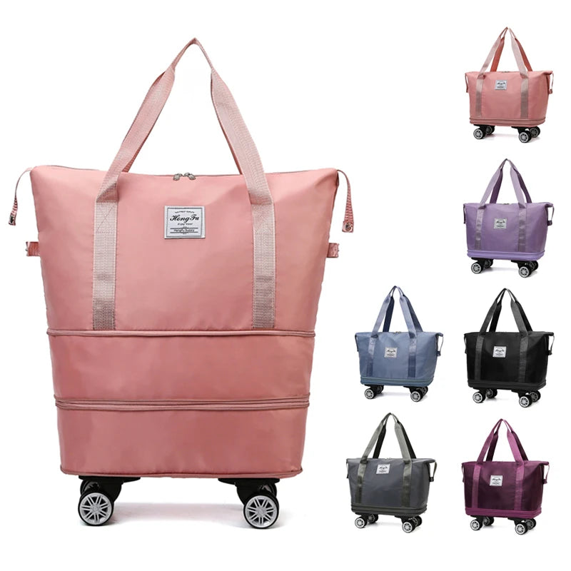 Custom Expandable Folding Duffel Bag Waterproof Dry Wet Bag Organizer Weekender Sports Travel Luggage Bag with Wheels