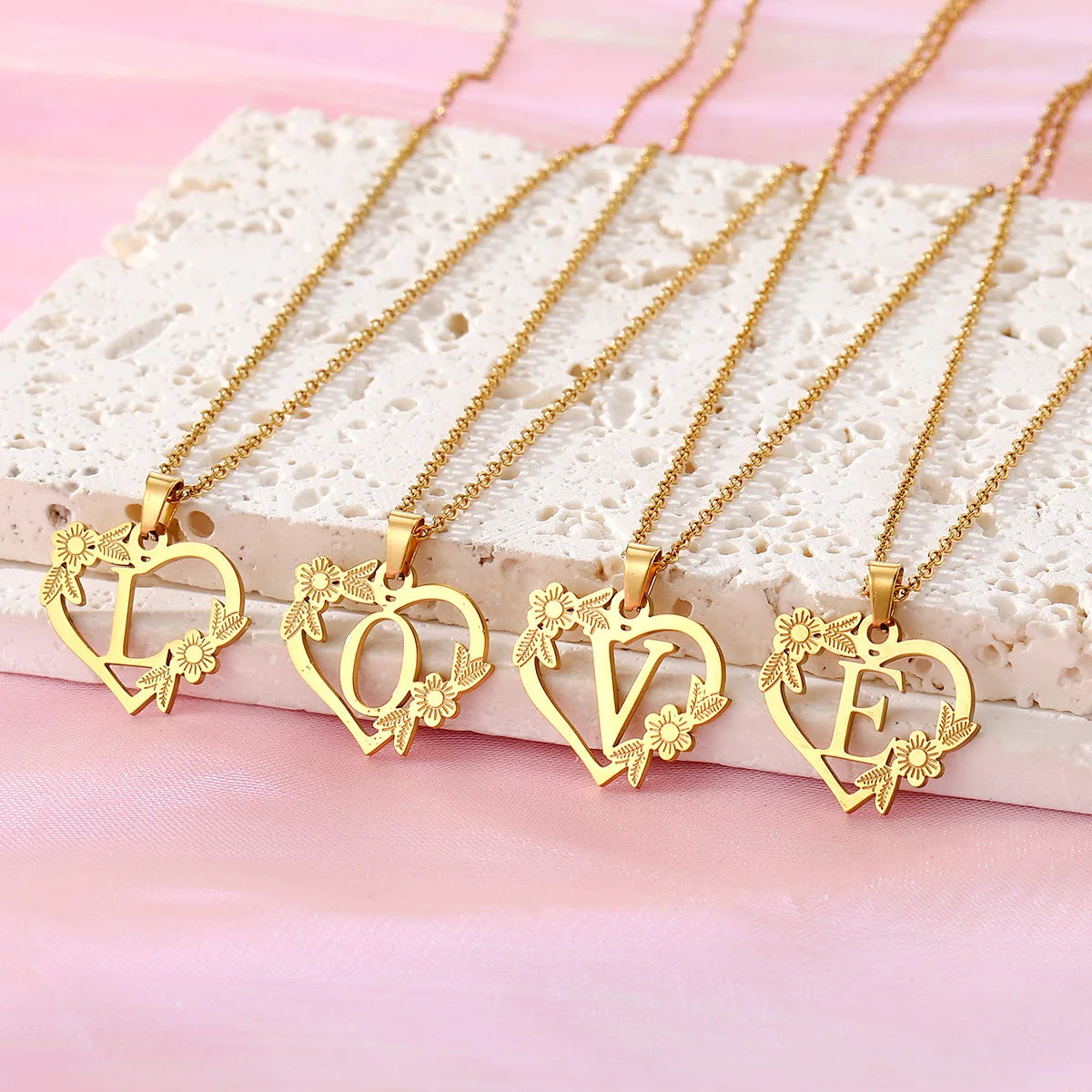 26 Hollow-out Heart Letter Pendant Necklace
