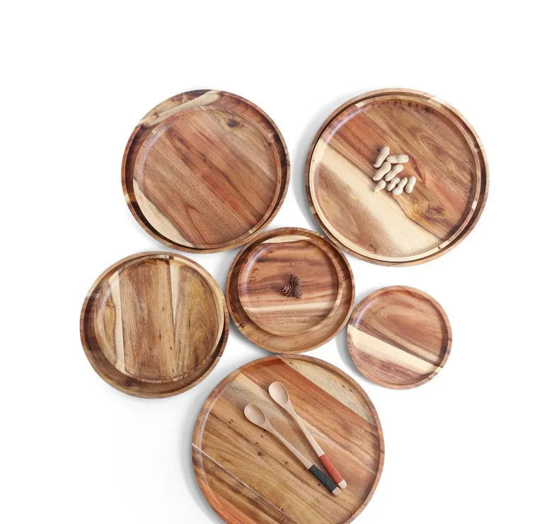 Round Solid Wood Disc Tea Wooden Acacia Wooden Dim Bread Tasting Display Round Wood Tray