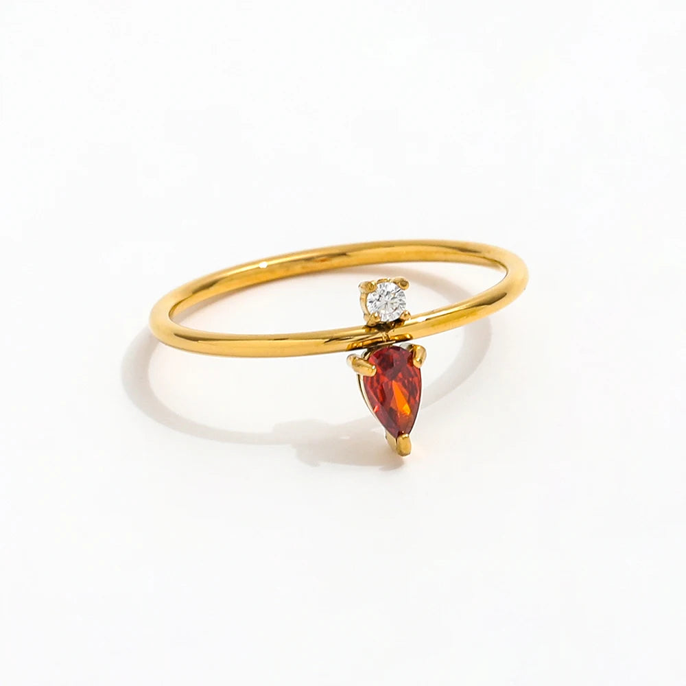 High-End 18K PVD Gold Plated Stainless Steel Ring Red White Two Sorts Zirconia Tarnish-Free Trendy Jewelry Perfect Gift