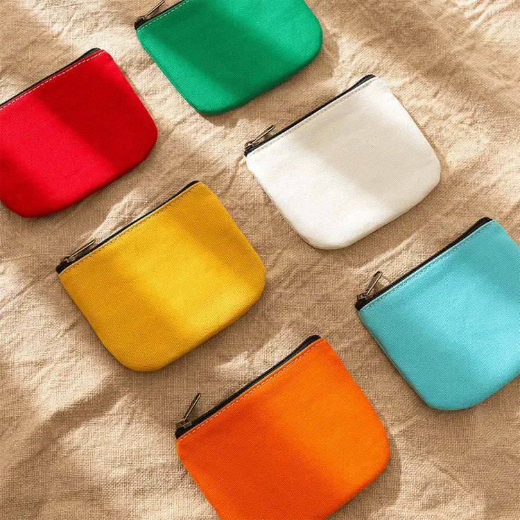 Unisex Cute Round Pattern Cotton Canvas Print Zipper Coin Purse Minimalist Style Cheap Pocket Change Case Holder for Kids Adults