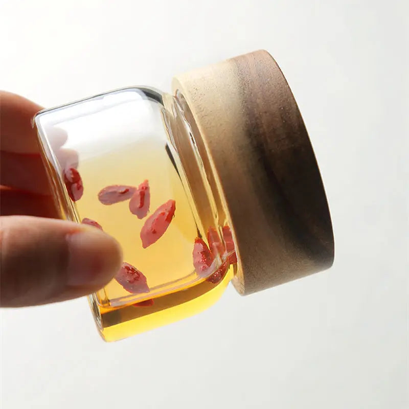 Bingo Contemporary Glass Storage Jars with Acacia Lids 0-0.5L Capacity for Food Honey Storage