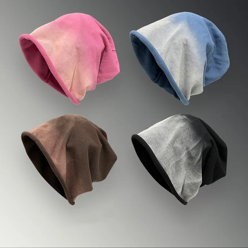 Custom logo Gradient Color Korean Version Fashionable Pile Hat Knit Slouchy Beanie Hats